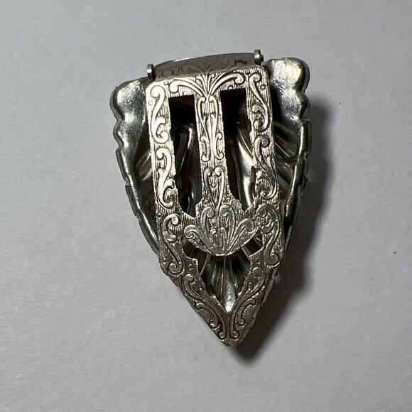 Vintage Silver Plated Art Deco Scarf Clip With Rhinestones - Picture 4 of 9